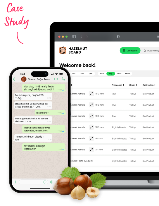 Case Study: Laptop-Dashboard und Smartphone mit WhatsApp-Chat